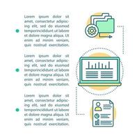 modèle vectoriel de page d'article de stockage et de gestion de données. statistiques, analyses. brochure, magazine, conception de livret avec zones de texte. base de données. design d'impression. illustrations de concept avec espace de texte