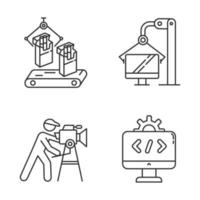 ensemble d'icônes linéaires de types d'industrie. tabac, informatique, production cinématographique, il secteurs de l'économie. symboles de contour de ligne mince. illustrations de contour de vecteur isolé. trait modifiable