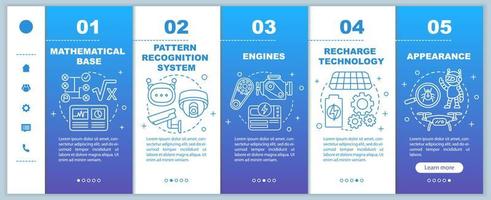 technologie dans la robotique à bord du modèle vectoriel de pages Web mobiles. automatisation. idée d'interface de site Web de smartphone réactif avec des illustrations linéaires. écrans d'étape pas à pas de page Web. notion de couleur