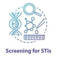 dépistage de l'icône de concept bleu stis. illustration de fine ligne d'idée d'infections sexuellement transmissibles. check-up médical. examen des maladies vénériennes. rapports sexuels non protégés. dessin de contour isolé de vecteur