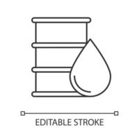 baril métallique d'icône linéaire de pétrole. chimie organique. réservoir en acier à essence. industrie du carburant. production de pétrole. illustration de la ligne mince. symbole de contour. dessin de contour isolé de vecteur. trait modifiable vecteur