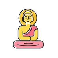 icône de couleur de statue d'or de bouddha. méditation assise en posture de lotus. symbole de paix et d'harmonie. découvrir la culture des îles indonésiennes. sculpture religieuse orientale. illustration vectorielle isolée vecteur