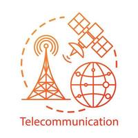 icône de concept de télécommunication. réseau sans fil global. connexion satellite. illustration de ligne mince d'idée de système de communication global. dessin de contour isolé de vecteur. trait modifiable vecteur