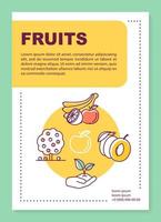 mise en page du modèle d'affiche de production de fruits. cultiver des produits biologiques. bannière, brochure, conception d'impression de dépliant avec des icônes linéaires. mises en page de brochures vectorielles pour magazines, dépliants publicitaires vecteur