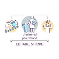 icône de concept de parentalité non planifiée. illustration de ligne mince idée monoparentalité. grossesse non désirée et non désirée. stress parental. augmenter le fardeau des enfants. dessin isolé de vecteur. trait modifiable vecteur