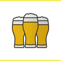 icône de couleur de trois verres à bière. verres à bière légère mousseux. illustration vectorielle isolée vecteur