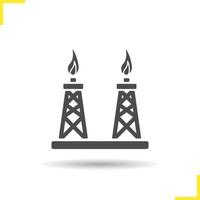 icône de tours à gaz. symbole de silhouette d'ombre portée. derrick à gaz. espace négatif. illustration vectorielle isolée vecteur