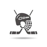 icône d'équipement de jeu de hockey. symbole de silhouette d'ombre portée. bâtons de hockey et casque. espace négatif. illustration vectorielle isolée vecteur