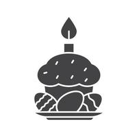 gâteau de pâques, oeufs et icône de glyphe de bougie. symbole de silhouette. espace négatif. illustration vectorielle isolée vecteur