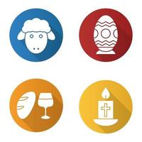 Pâques design plat grandissime icônes définies. oeuf de pâques, agneau, bougie avec croix, pain et vin. illustration vectorielle vecteur