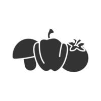 icône de glyphe de légumes. tomate, champignon, poivron. symbole de silhouette. espace négatif. illustration vectorielle isolée vecteur