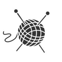point d'écoute de laine avec icône de glyphe d'aiguilles à tricoter. symbole de silhouette. pelote de laine. espace négatif. illustration vectorielle isolée vecteur
