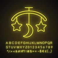 icône de néon de carrousel de lit de bébé. hochet suspendu. signe lumineux avec alphabet, chiffres et symboles. illustration vectorielle isolée vecteur