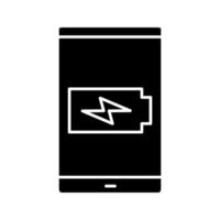 icône de glyphe de charge de batterie de smartphone. symbole de silhouette. espace négatif. illustration vectorielle isolée vecteur