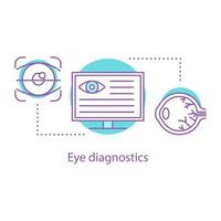 icône de concept de diagnostic oculaire. illustration de ligne mince idée ophtalmologie. traitement de la vue. scan de la rétine. dessin de contour isolé de vecteur