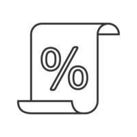 papier parchemin avec icône linéaire de pourcentage. illustration de la ligne mince. document de remise, certificat. symbole de contour. dessin de contour isolé de vecteur