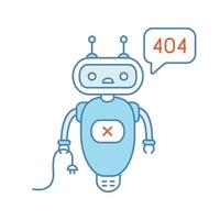 icône de couleur de chatbot d'erreur introuvable. talkbot avec l'erreur 404 dans la boîte de discussion. assistant en ligne de la page d'erreur du site Web. robot moderne. illustration vectorielle isolée vecteur