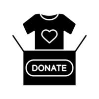 icône de glyphe de don de vêtements. symbole de silhouette de charité. boîte de dons avec t-shirt. vêtements déjà portés. espace négatif. illustration vectorielle isolée vecteur