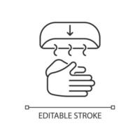 icône linéaire mains sèches à l'air. alternative hygiénique. méthode de séchage à la main. risque de propagation des germes. illustration personnalisable de fine ligne. symbole de contour. dessin de contour isolé de vecteur. trait modifiable vecteur
