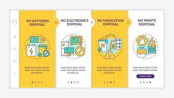 modèle vectoriel d'intégration des ordures non accepté. site Web mobile réactif avec des icônes. page Web pas à pas, écrans en 4 étapes. pas le concept de couleur des déchets d'élimination avec des illustrations linéaires