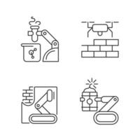 automatisation dans différentes industries ensemble d'icônes linéaires. assistance en laboratoire robotique. drones pour la construction. symboles de contour de ligne mince personnalisables. illustrations de contour de vecteur isolé. trait modifiable