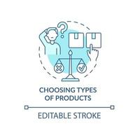 choisir les types de produits icône concept bleu. client comparant les offres de l'entreprise. modèle d'entreprise idée abstraite fine ligne illustration. dessin de couleur de contour isolé de vecteur. trait modifiable vecteur