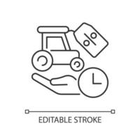 icône linéaire de remises de matériel de location. incitation aux petites entreprises. accompagnement des startups. illustration personnalisable de fine ligne. symbole de contour. dessin de contour isolé de vecteur. trait modifiable vecteur
