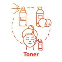 toner, icône de concept de produit cosmétique nettoyant pour la peau. tonification de la peau du visage, beauté, illustration de la ligne mince de l'idée de procédure cosmétique. dessin de couleur rvb contour isolé vectoriel. trait modifiable vecteur