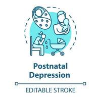 icône de concept de dépression postnatale. dépression postpartum. ppp. jeune mère stressée. illustration de ligne mince idée trouble de l'humeur. dessin de couleur rvb contour isolé vectoriel. trait modifiable vecteur