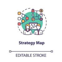 icône de concept de carte de stratégie. entrepreneuriat, startup. travail d'équipe sur le projet. illustration de ligne mince idée de planification d'entreprise. dessin de couleur rvb contour isolé vectoriel. trait modifiable vecteur
