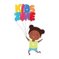 jolie petite fille afro avec des ballons à l'hélium pour la zone des enfants vecteur