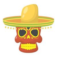 tête de mort avec chapeau mexicain traditionnel vecteur
