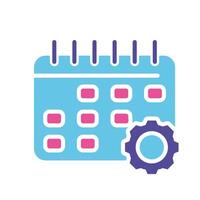 calendrier avec équipement ligne icône. organisateur installation, temps gestion, mois, année, calendrier. coloré icône sur une blanc Contexte pour affaires vecteur