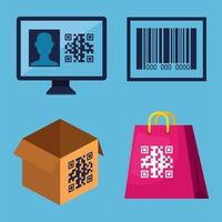 code qr sur la boîte de sac à provisions et la conception de vecteurs informatiques vecteur