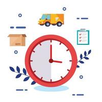 horloge avec service logistique d'icônes définies vecteur