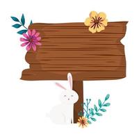 Signal way en bois avec lapin et fleurs vecteur