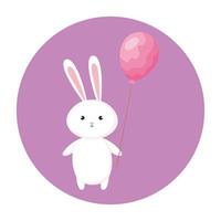 Adorable lapin avec un ballon à l'hélium dans un cadre circulaire vecteur