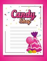 carte de magasin de bonbons avec de délicieux caramels vecteur