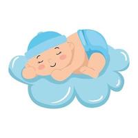 mignon petit bébé garçon dormant dans l'icône isolé de nuage vecteur