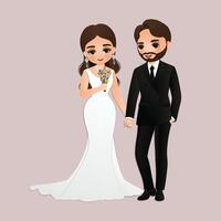 mariage invitation carte le la mariée et jeune marié mignonne couple dessin animé personnage vecteur
