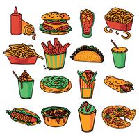 Fast food menu icons set couleur vecteur
