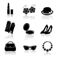 Accessoires femme noir jeu d&#39;icônes vecteur