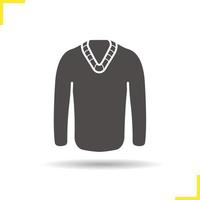 icône de pull. symbole de silhouette de pull d'ombre portée. vêtements modernes et chauds de saison pour hommes. concept de logo de pull. illustration isolée de cavalier de vecteur