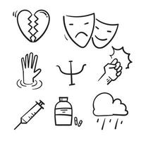 ensemble de doodle dessinés à la main d'icônes de lignes vectorielles liées à la psychologie. fond isolé vecteur