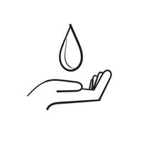 gouttelettes d'eau dessinées à la main sur le symbole des paumes pour le style doodle illustration d'icône testé dermatologique vecteur