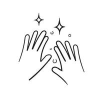 icône de mains propres et brillantes dessinées à la main, soins et hygiène pour les mains, symbole de désinfectant isolé. vecteur