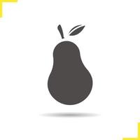 icône de poire. symbole de silhouette de poire mûre ombre portée. fruits juteux de saison. illustration vectorielle isolée vecteur