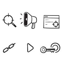 ensemble simple dessiné à la main d'icônes de ligne vectorielle liées au référencement avec style de dessin doodle vecteur