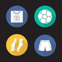 accessoires de football design plat grandissime icônes définies. ballon de football, chemise de joueur de football, bottes et shorts. symboles vectoriels vecteur