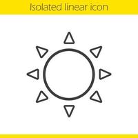 icône linéaire de soleil. illustration de fine ligne de prévisions météorologiques d'été. symbole du soleil en tournée. dessin de contour isolé de vecteur